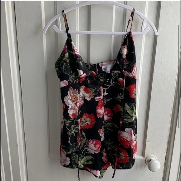 REVOLVE By The Way Brita Floral Satin Cami Romper Dress Black Slip Tie front New - Picture 4 of 13